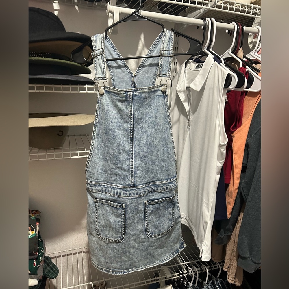 Denim overalls with skirt
